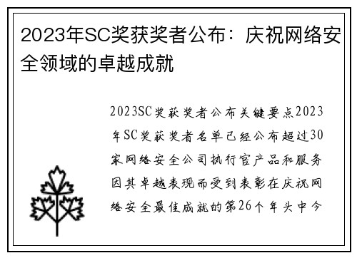 2023年SC奖获奖者公布：庆祝网络安全领域的卓越成就 