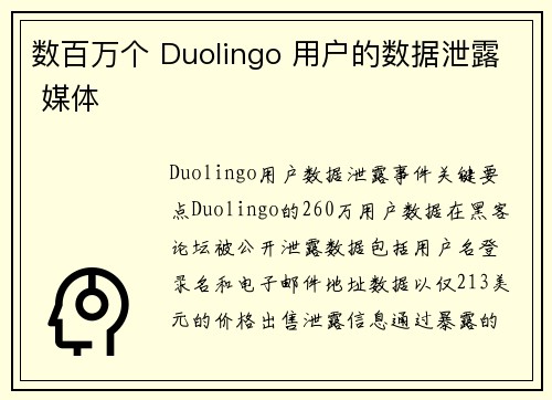 数百万个 Duolingo 用户的数据泄露 媒体