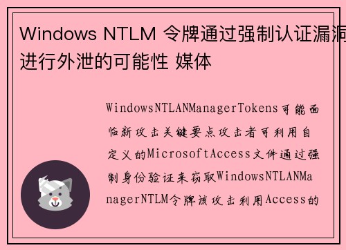 Windows NTLM 令牌通过强制认证漏洞进行外泄的可能性 媒体